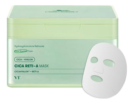 VT Cosmetics CICA Reti-A Daily Mask - 30 Sheets, Retinol Complex for Pore Minimizing, Skin Softening & Hydrating