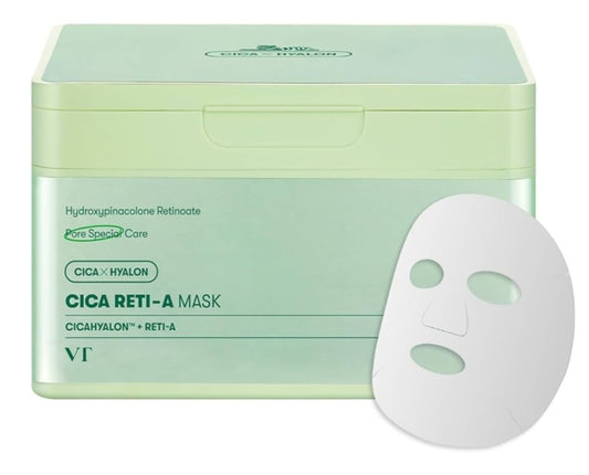 VT Cosmetics CICA Reti-A Daily Mask - 30 Sheets, Retinol Complex for Pore Minimizing, Skin Softening & Hydrating
