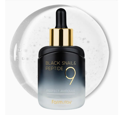Farmstay Black Snail & Peptide9 Perfect Ampoule -  Snail Mucin Serum for Elastic & Glow Skin, Boosting Radiance & Repairing Skin Barrier Serum