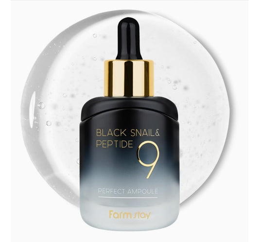 Farmstay Black Snail & Peptide9 Perfect Ampoule -  Snail Mucin Serum for Elastic & Glow Skin, Boosting Radiance & Repairing Skin Barrier Serum