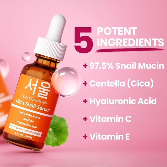 Suero de caracol ultra de Seoul Ceuticals: suero de noche que suaviza las líneas finas e ilumina la piel.