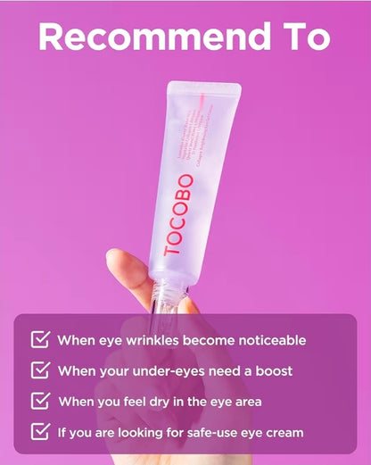 Crema iluminadora de colágeno Tocobo para ojos en gel: tratamiento vegano con retinol para ojeras e hinchazón. Fórmula ligera e hidratante con niacinamida y lavanda. Aclara las líneas de expresión.