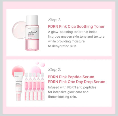 Kit de prueba Salmon DNA PDRN de medicube - Mini set de cuidado de la piel Glass Glow con tónico, suero y mascarilla hidratante, reafirmante y humectante.