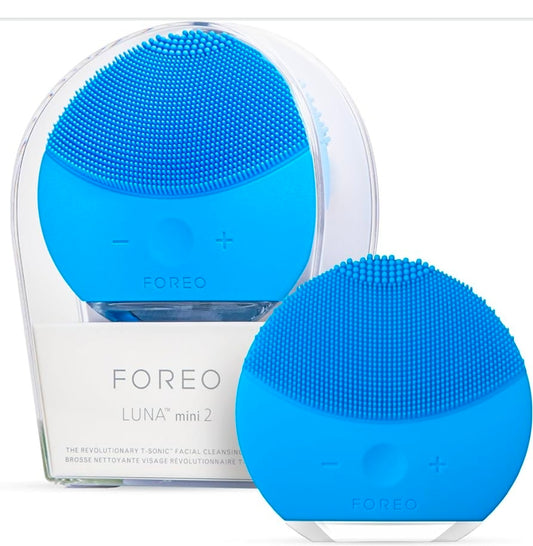 Cepillo limpiador facial Foreo Luna Mini 2 - Masajeador facial eléctrico - Todo tipo de piel - Cuidado ultra higiénico - Limpieza facial sencilla - Limpiador facial eléctrico de silicona - Control por app - Aguamarina