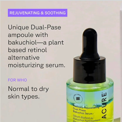 Acure Radically Rejuvenating Dual Phase Bakuchiol Serum - Bakuchiol Oil Serum for Face, Anti Aging Retinol Alternative for Wrinkles & Fine Lines, Cold Pressed Botanical Oils, Vegan