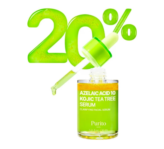 PURITO Azelaic Acid 10% + Kojic Acid + Tea Tree Facial Serum - For Acne & Marks, Breakouts, High-Level Azelaic Acid