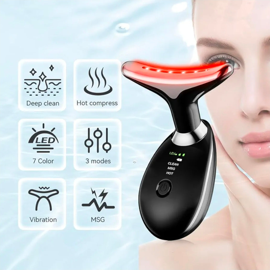 Neck & Face Massager Face Sculpting Tool 7 LED Color Modes Treatment and Vibration - Improves skin appearance, relaxation
