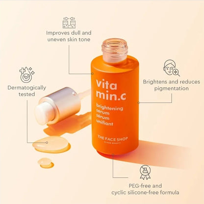 The Face Shop Vitamin C Skin Brightening Serum - Fade Dark Spots, Brighten Complexion, Improve Dull & Uneven Skin Tone - Vitamin C Face Serum, Hyaluronic Acid, Niacinamide Serum