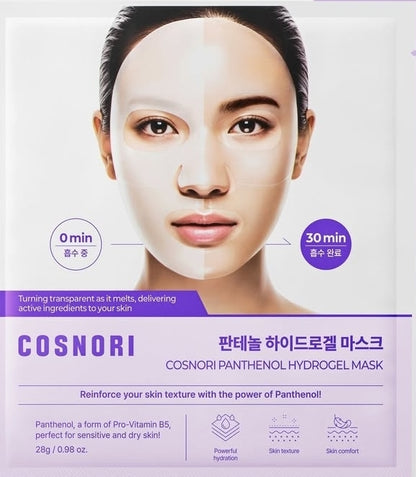 COSNORI Panthenol Hydrogel Mask - Calming & Hydrating, Supports Skin Texture, Moisturizing, Skin Comfort, Korean Facial Mask for Sensitive Skin - 1 Mask