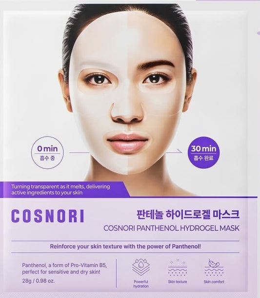 COSNORI Panthenol Hydrogel Mask - Calming & Hydrating, Supports Skin Texture, Moisturizing, Skin Comfort, Korean Facial Mask for Sensitive Skin - 1 Mask