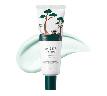 Crema calmante de pino ROUND LAB: humectante calmante de baja acidez con cica de pino, BHA + LHA y ácido hialurónico para fortalecer la barrera cutánea y controlar el sebo.
