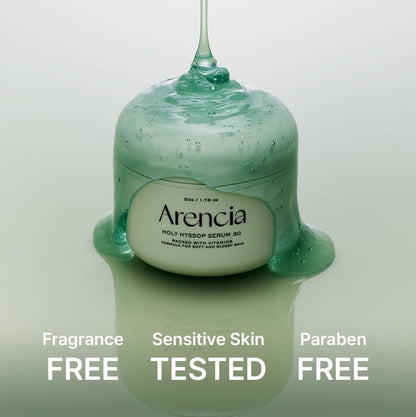 Arencia Holy Hyssop Serum 30 - Hydrating & Anti-Aging Serum for younger looking Korean Glass Skin, 30% Vitamin A, C, E, 10% Niacinamide, Peptide