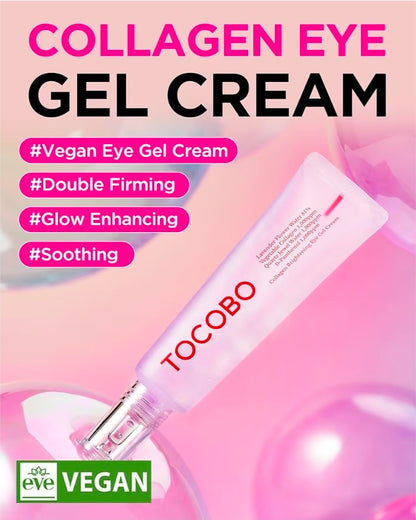 Crema iluminadora de colágeno Tocobo para ojos en gel: tratamiento vegano con retinol para ojeras e hinchazón. Fórmula ligera e hidratante con niacinamida y lavanda. Aclara las líneas de expresión.