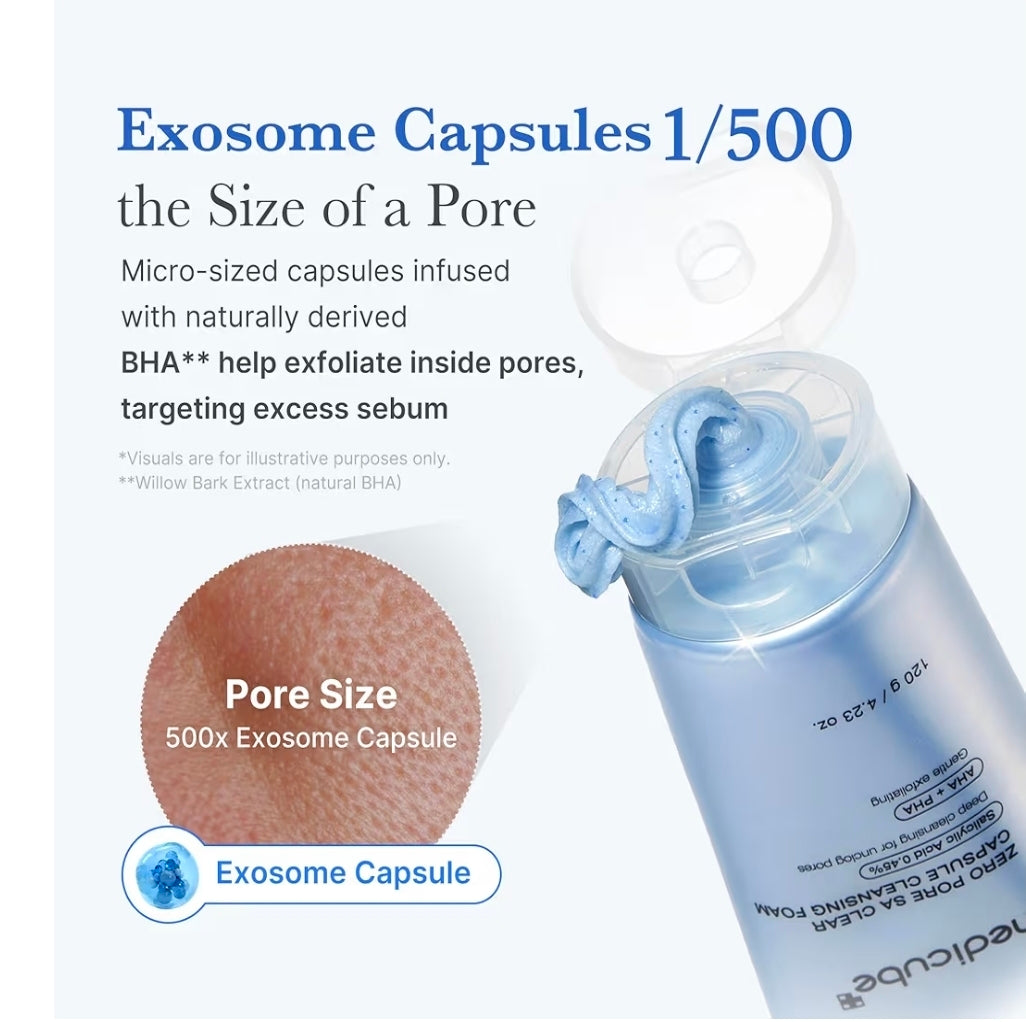 medicube Zero Pore Salicylic Acid Clear Capsule Cleansing Foam - Daily Gentle Cleanser with Exosome for Skin Texture, Blackhead & Pore Care, AHA, BHA & PHA for Deep Cleansing