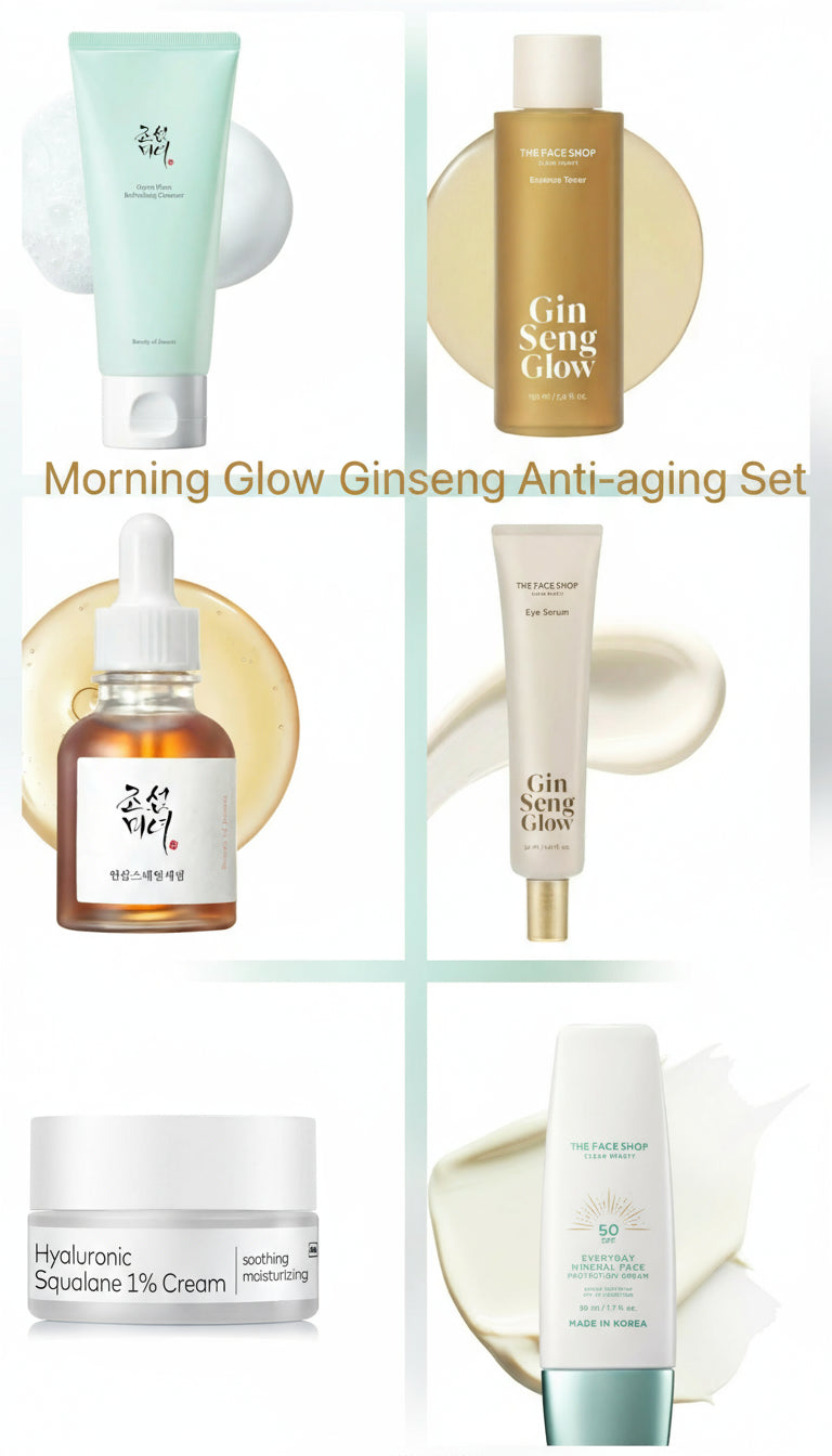 Morning Glow Ginseng Anti-aging Routine Set - Beauty of Joseon & The Face Shop Anti-aging, Moisturizing & Brightening Set