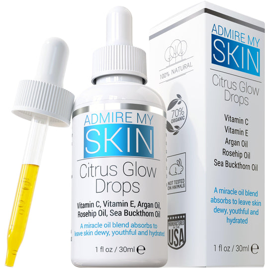Admire My Skin Citrus Glow Drops - Vitamin C Oil, Improves fine lines, wrinkles, and hyperpigmentation, 
Restores dry dull skin to a healthy glow