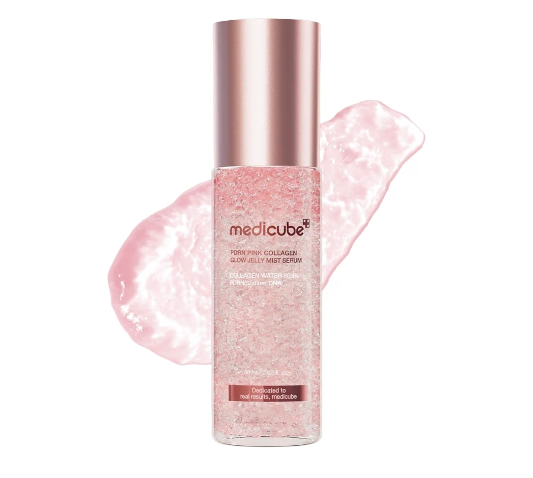 medicube Jelly Mist Serum with Pink PDRN Collagen, 2.02oz - Dual-Texture Glow Spray with Niacinamide, Glutathione, Hyaluronic Acid, Ceramide - Hydration, Radiance, Plump-Looking Skin