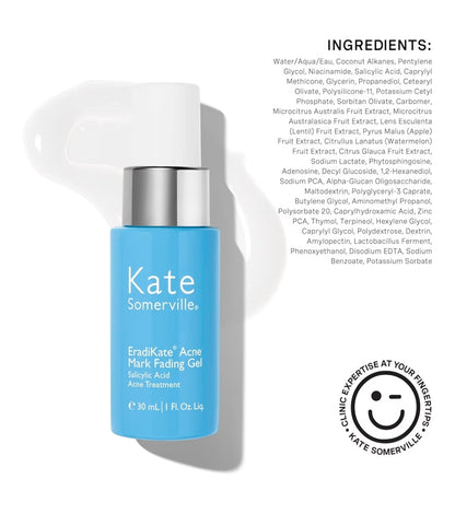 Kate Somerville EradiKate Acne Mark Fading Gel - Salicylic Acid, Niacinamide, Prebiotic Complex, Acne Treatment - Visibly Reduces Acne Scars, Clears Skin & Prevents Breakouts, Clarifies, Protects