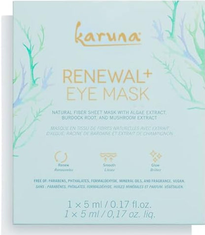 Karuna Skin Renewal+ Eye Mask - Under Eye Patches for Tired Eyes with Burdock Root & Mushroom Extract for Puffy Eyes & Fine Lines - 1 Pair
