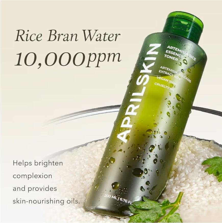 APRILSKIN Artemisia Korean Rice Toner - 100% Korean Mugwort, Hydration Boost Facial Toner, Vegan, Cruelty Free, Low pH, No sulfates and Artificial Fragrance