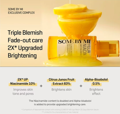 SOME BY MI Yuja Niacin Anti Blemish Serum – Suero con 10 % de niacinamida y vitamina C para iluminar la piel opaca – Eliminador de manchas oscuras para pigmentación y melasma
