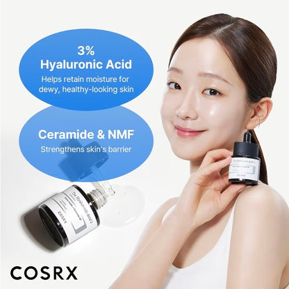 COSRX The Hyaluronic Acid 3 - Amino Acids + Ceramide NP - Suero de ácido hialurónico sódico puro al 3%, hidratante y potenciador de la humectación para líneas finas y arrugas, repara la piel seca, sin fragancias artificiales
