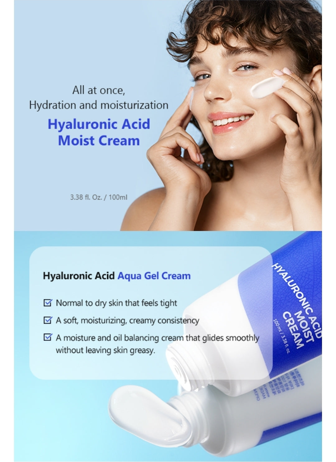 ISNTREE Hyaluronic Acid Moist Cream - Deep Hydration for Dry Skin, Balances Oil & Moisture, Lightweight & Non-Greasy, Fragrance-Free