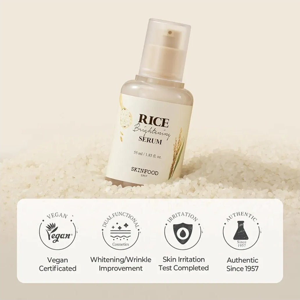 Skinfood Rice Brightening Serum -  For Glow Glass Skin, Fermented Natural Rice Water Milk, Pore Minimizing, Deep Hydrating, Dark Spot Correcting