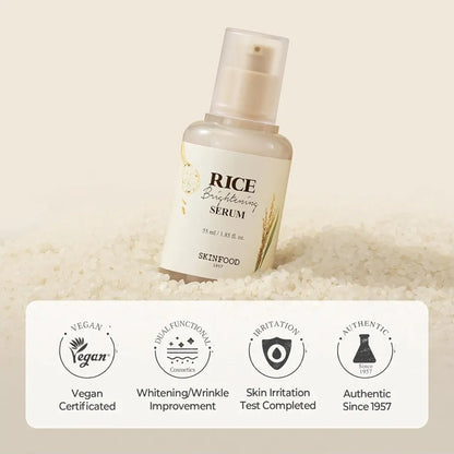 Skinfood Rice Brightening Serum -  For Glow Glass Skin, Fermented Natural Rice Water Milk, Pore Minimizing, Deep Hydrating, Dark Spot Correcting