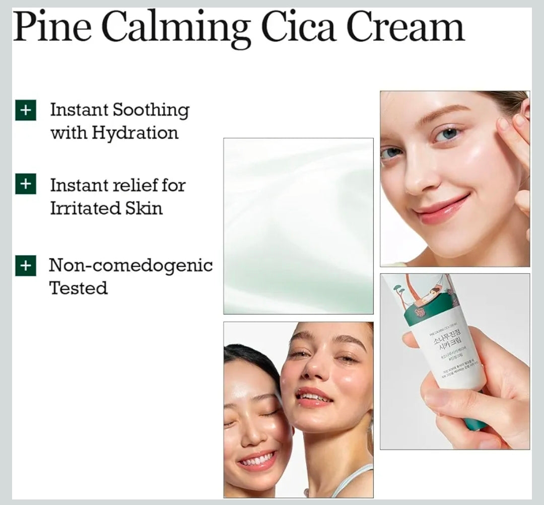 Crema calmante de pino ROUND LAB: humectante calmante de baja acidez con cica de pino, BHA + LHA y ácido hialurónico para fortalecer la barrera cutánea y controlar el sebo.