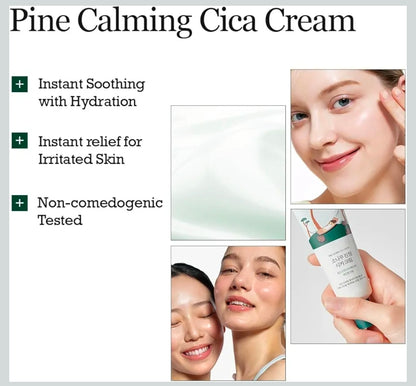 Crema calmante de pino ROUND LAB: humectante calmante de baja acidez con cica de pino, BHA + LHA y ácido hialurónico para fortalecer la barrera cutánea y controlar el sebo.