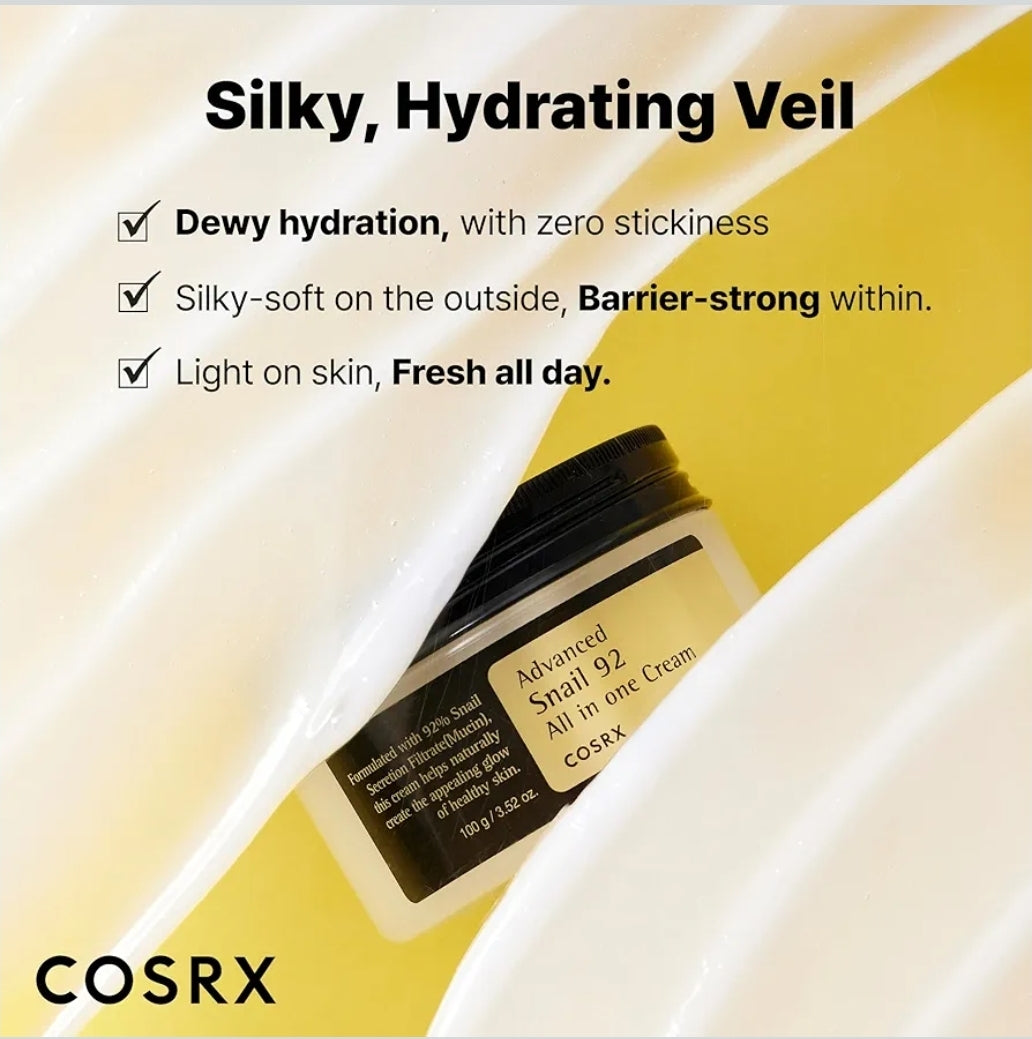 COSRX Advanced Snail Mucin 92% All in One Cream - Lightweight Moisturing Cream for Soft, Glowy Skin