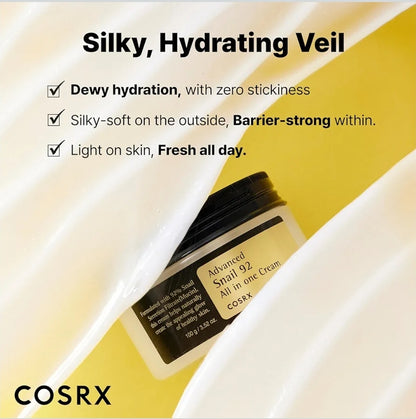 COSRX Advanced Snail Mucin 92% All in One Cream - Lightweight Moisturing Cream for Soft, Glowy Skin