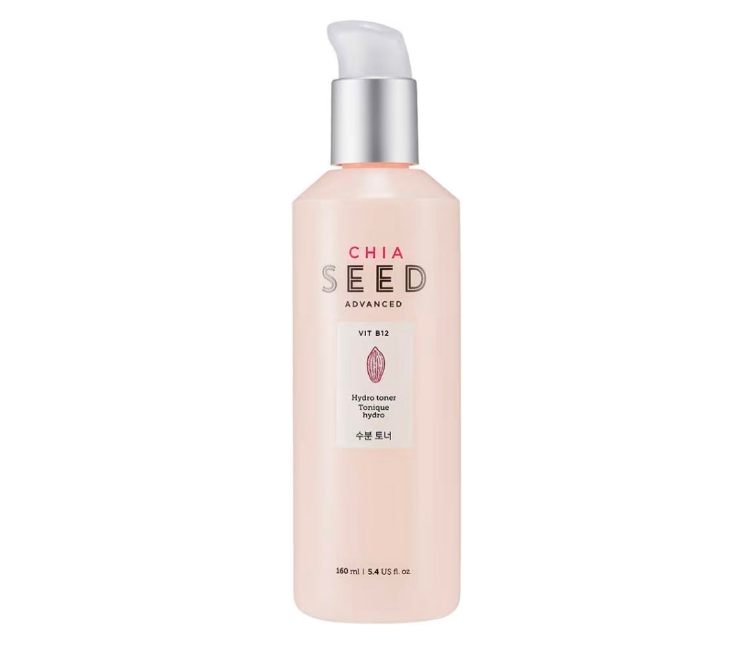 Tónico hidro de semillas de chía de The Face Shop: loción hidratante suave para piel seca, humectación y confort, formulada con semillas de chía y vitamina B12 para un cuidado intenso, renovado e hidratante.