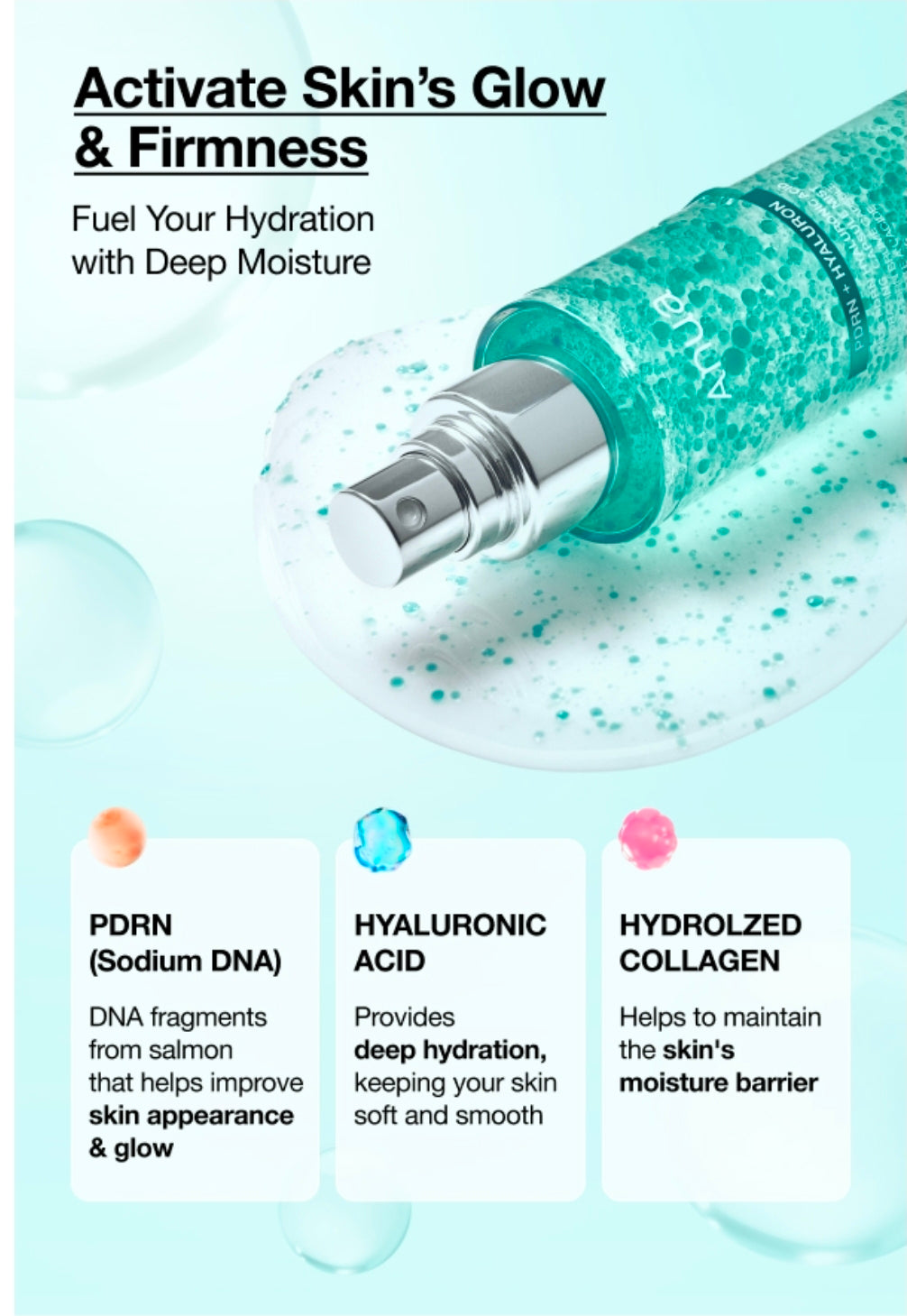 ANUA PDRN Collagen Glow Facial Serum Spray, Hydrating Face Mist, Hyaluronic Acid, dewy glass finish, All Skin Types, Instant Plumping Hydration, Firming Serum, 3.38oz