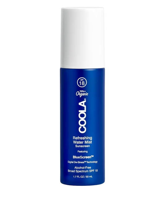 COOLA Refreshing Water Mist Face Moisturizer and With SPF 18 - Face Sunscreen With Plant-Derived BlueScreen Digital De-Stress Technology