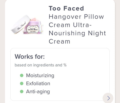 Crema de almohada Too Faced Hangover - Crema de noche ultra nutritiva