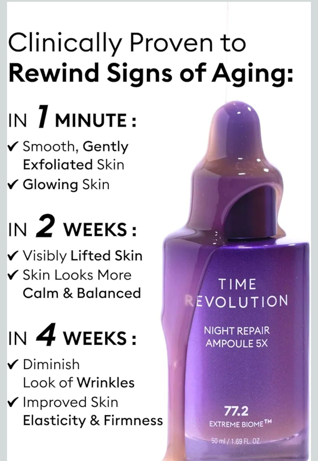 MISSHA Time Revolution Night Repair Face Serum Ampoule (5th Gen) - Overnight Probiotic Skincare for Revitalization and Radiance