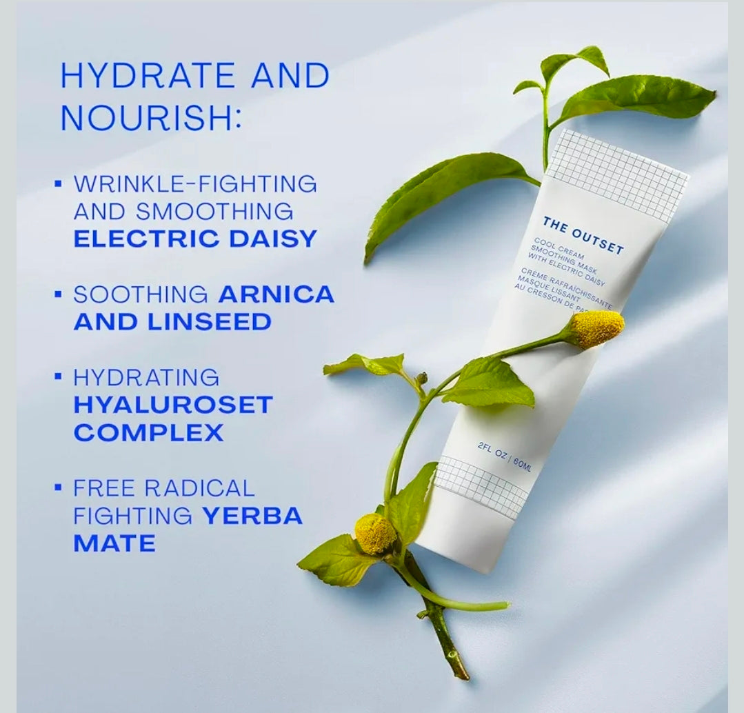 Mascarilla suavizante The Outset Cool Cream: hidratante, suavizante, antiarrugas, alisante, redensificante, limpia, vegana, sin gluten.