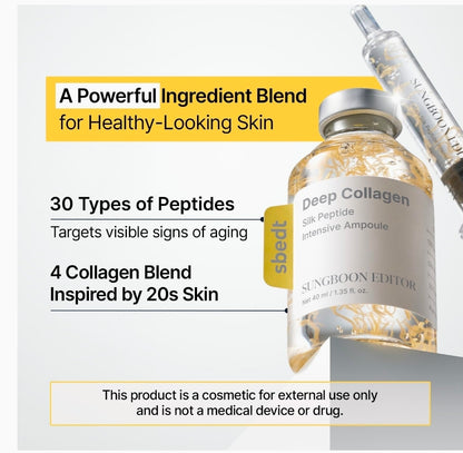 SUNGBOON EDITOR Deep Collagen Silk Peptide Intensive Ampoule - Copper Peptides Serum for Face with Collagen & Multi Peptides, Hydrating Korean Skincare Facial Serum for Smooth-Looking Skin, 1.35oz