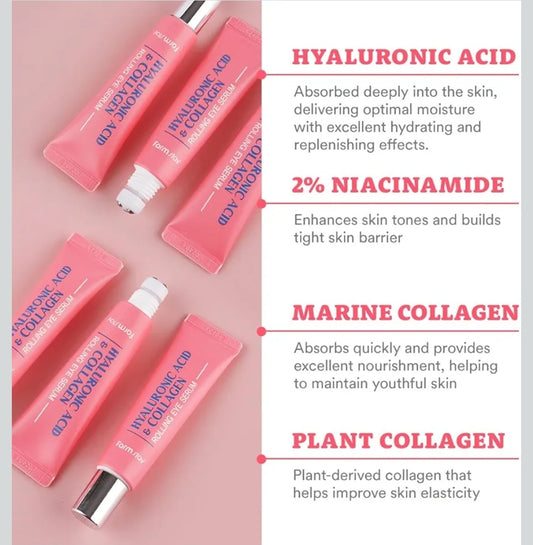 Farmstay Hyaluronic Acid Rolling Eye Serum with 2% Niacinamide & Collagen – Hydrating Korean Eye Roller for Dark Circles, Puffy Eyes & Wrinkles