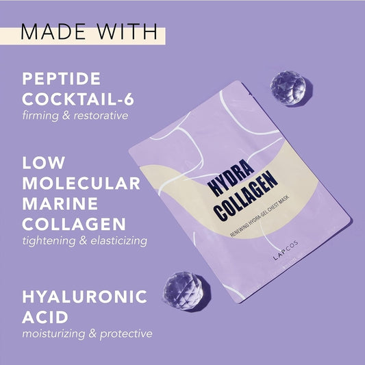 Mascarilla de pecho renovadora Hydra Collagen de LAPCOS: ácido hialurónico y colágeno para reafirmar y tensar la piel, mejorar el tono y reducir las líneas finas y arrugas (1 mascarilla)