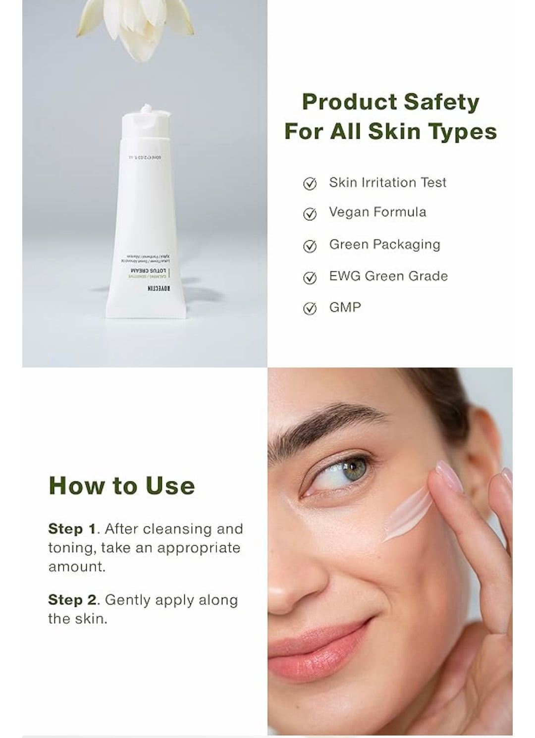 Crema Calmante de Loto ROVECTIN: Crema facial ligera, hidratante y calmante para piel sensible, con 75 % de extracto de agua de loto y niacinamida para combatir el envejecimiento.
