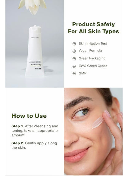 Crema Calmante de Loto ROVECTIN: Crema facial ligera, hidratante y calmante para piel sensible, con 75 % de extracto de agua de loto y niacinamida para combatir el envejecimiento.