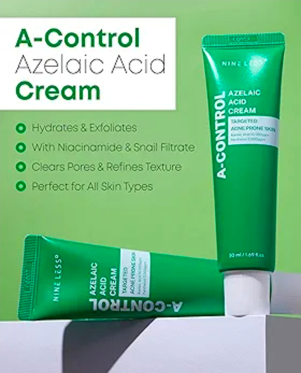 Nineless 10% Azelaic Acid Serum - With Niacinamide & Snail Mucin - Redness Relief & Dark Spot Corrector for Face - Facial Serum for Acne-Prone, Oil Control & Pore Care