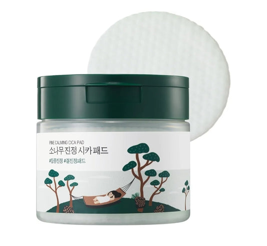 Round Lab Pine Calming Cica Pad - Cooling and Soothing Toner Pads with Pine Cica, BHA + LHA, and Hyaluronic Acid for Heated, Acne-Prone Skin, Multi-Zone Hydration - 50 Pads