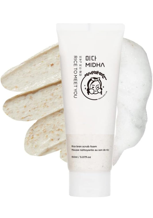 MIDHA Rice Bran Scrub Foam - Deep Cleansing, Pore Purifying & Gentle Exfoliating