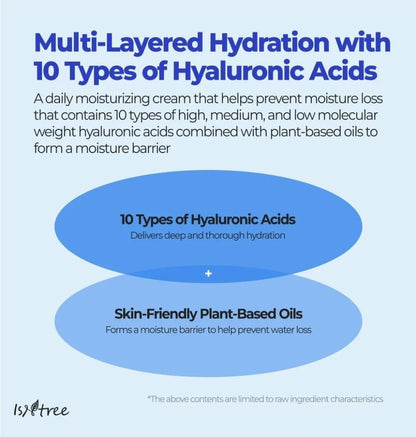 ISNTREE Hyaluronic Acid Moist Cream - Deep Hydration for Dry Skin, Balances Oil & Moisture, Lightweight & Non-Greasy, Fragrance-Free