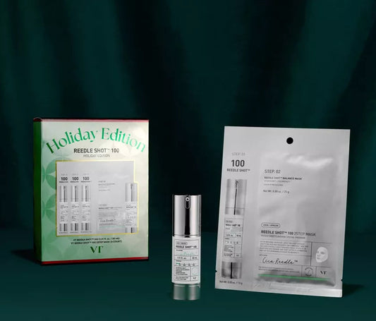 Set de regalo VT Cosmetics Reedle Shot 100: 1 suero VT REEDLE CICA SHOT 100 (28 ml) y 3 mascarillas