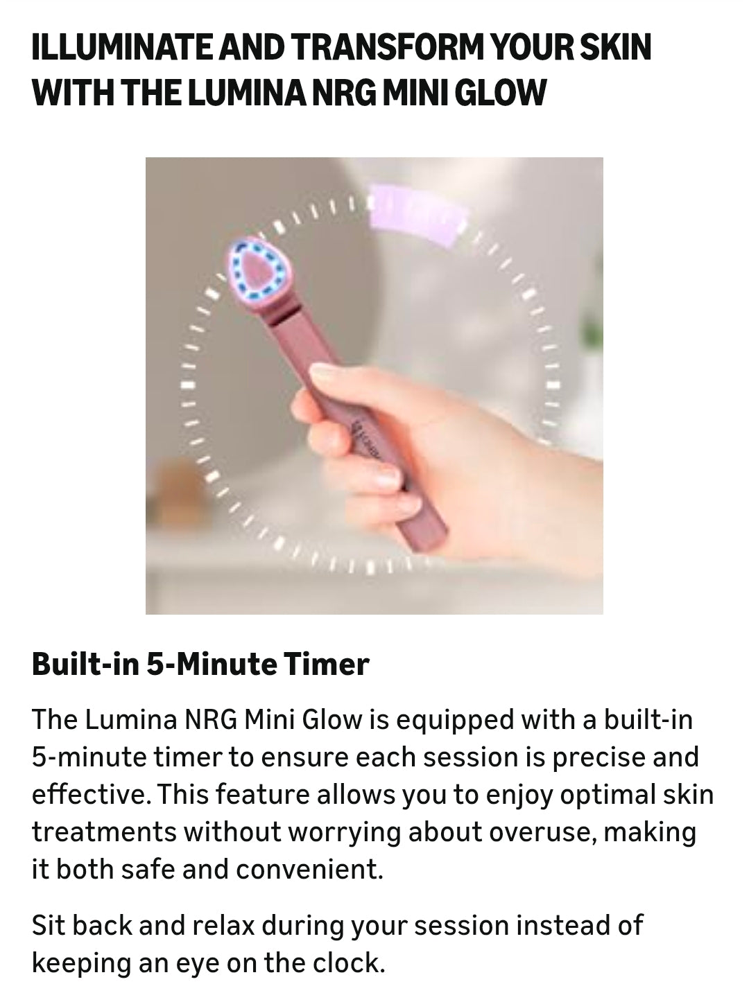 Lumina NRG Mini Glow PRO 5-in-1 LED Face Wand – Lifting, Tightening, Firming, Wrinkle & Facial Massager & Skincare Tool with Red & Blue Light, Gentle Warmth & Vibration
